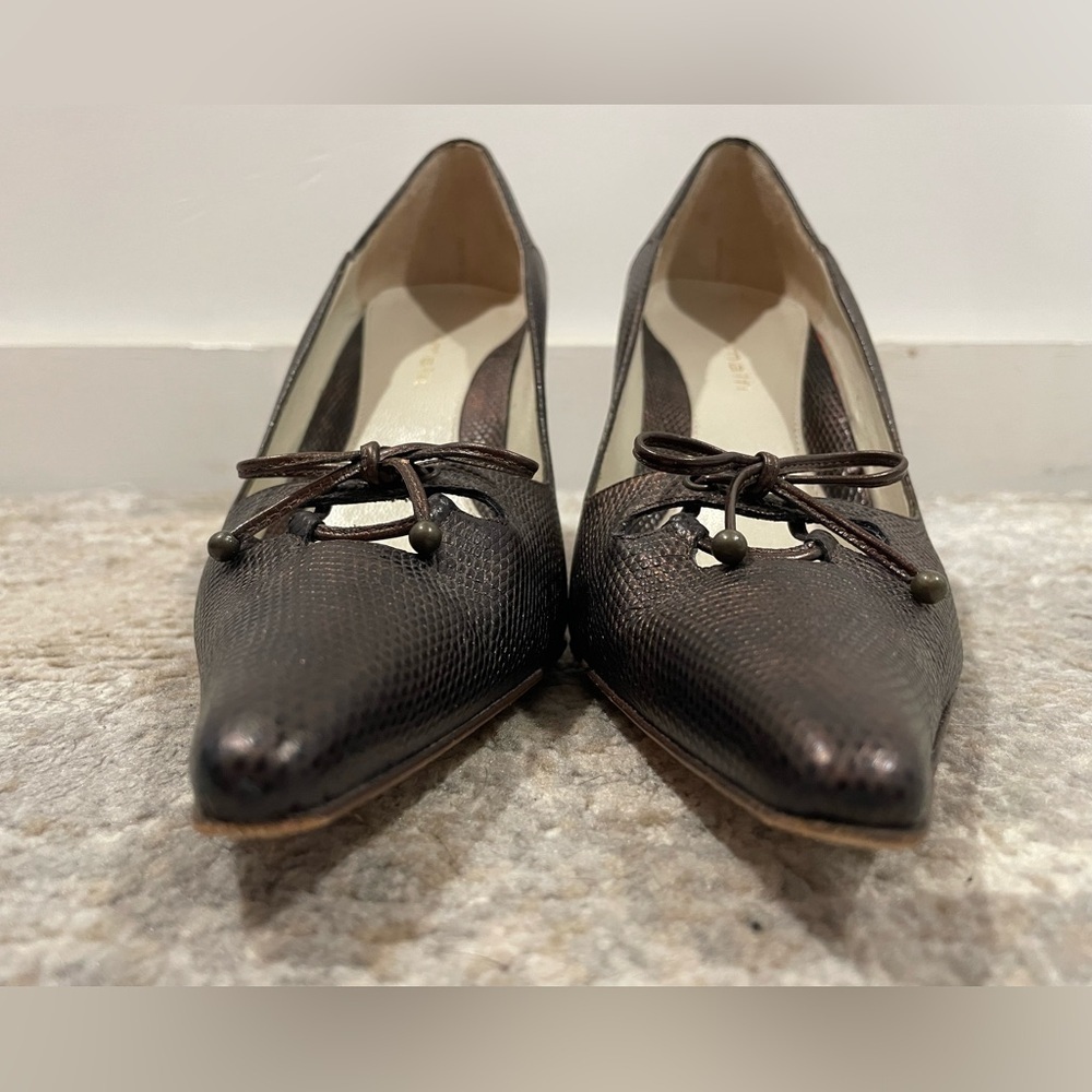 Amalfi Heels Bronze Made In Italy Leather Shoes Bow Detail Size 9B - Picture 6 of 15